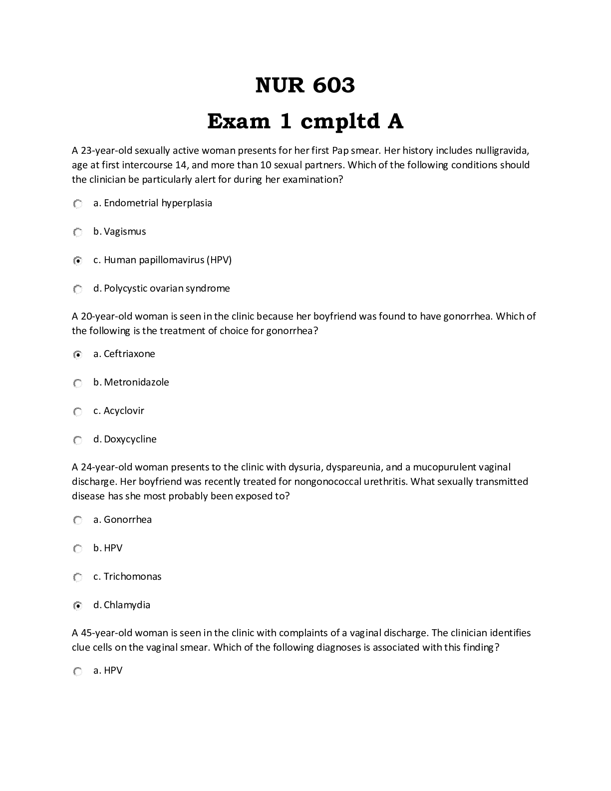 Preview image of NUR 603 Exam 1 cmpltd A document